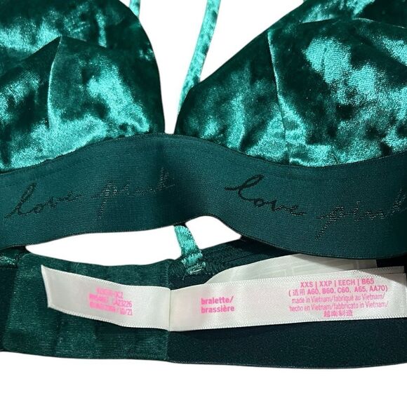 PINK Velvet Strappy Bralette | XS/XXS | Emerald Green | Trendy & Comfortable - Picture 6 of 7
